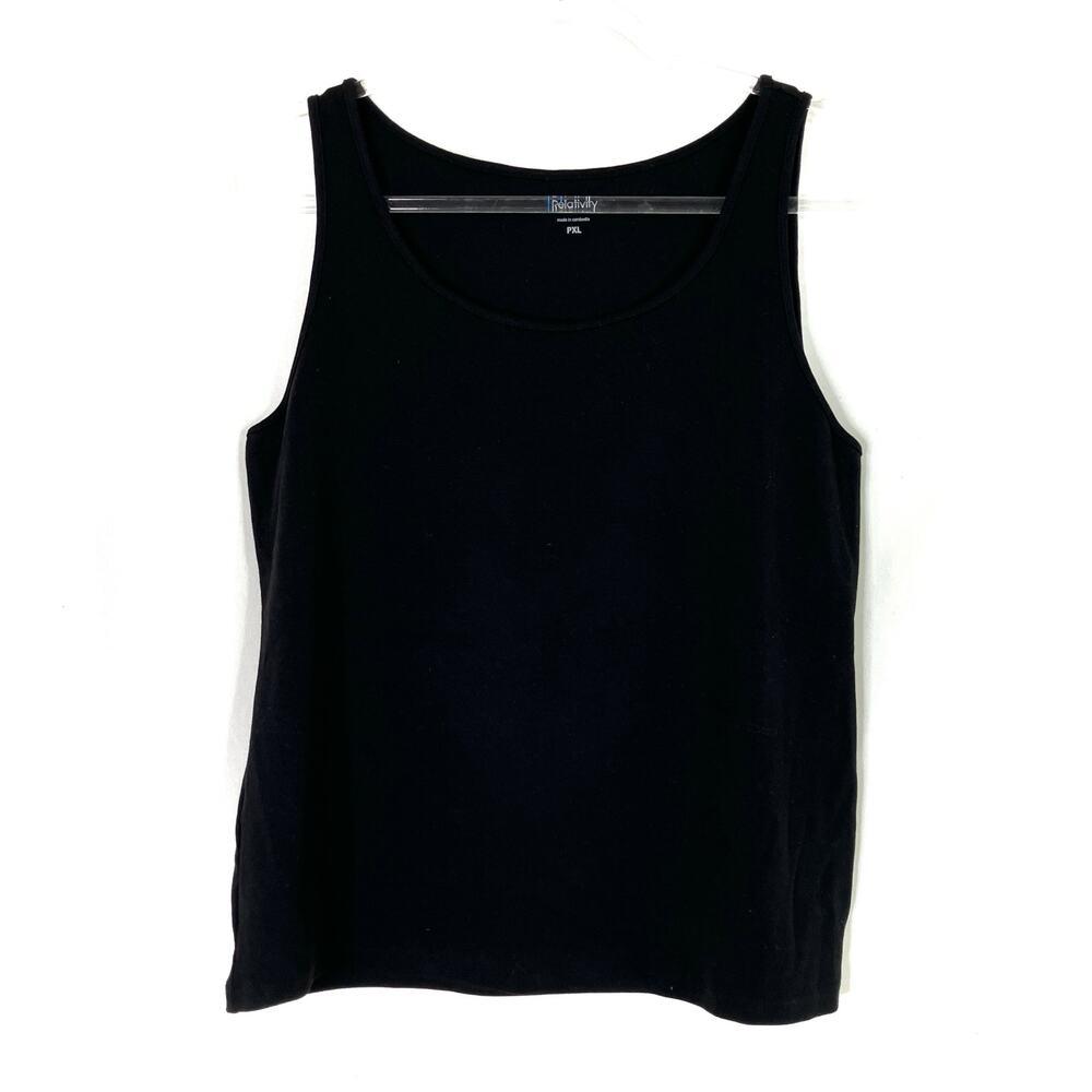 Relativity Solid Black Tank Top Scoop Neck Cotton Spandex Womens XL PETITE